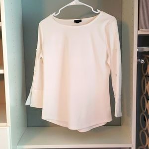 Ann Taylor Cream Blouse with Pearl Accents